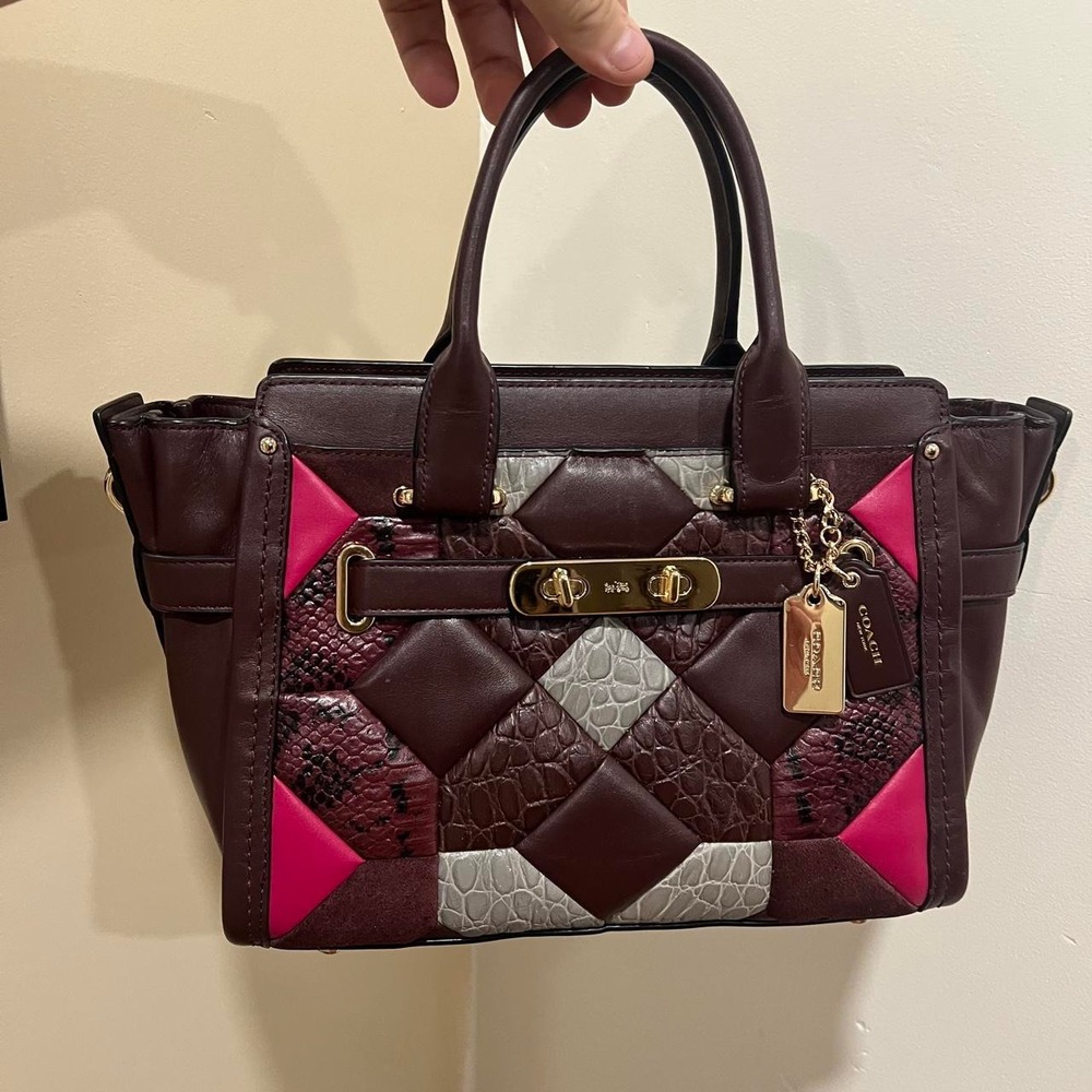 Y2K 2000s Coach Turn-Lock Swagger Oxblood Patchwork Satchel Shoulder Bag/Handbag